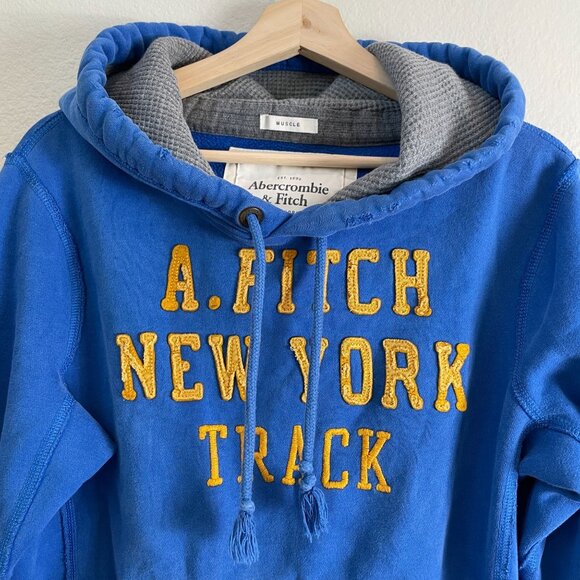 Vintage Y2K Abercrombie & Fitch Mens Medium Blue Muscle Hoodie Pullover - Picture 2 of 11